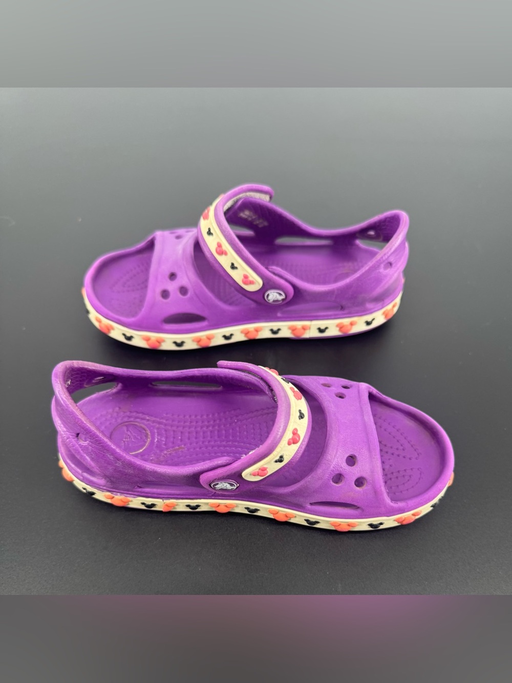 CROCS Kids Purple Slingback Sandals with Cream Heart-Trim Size 12